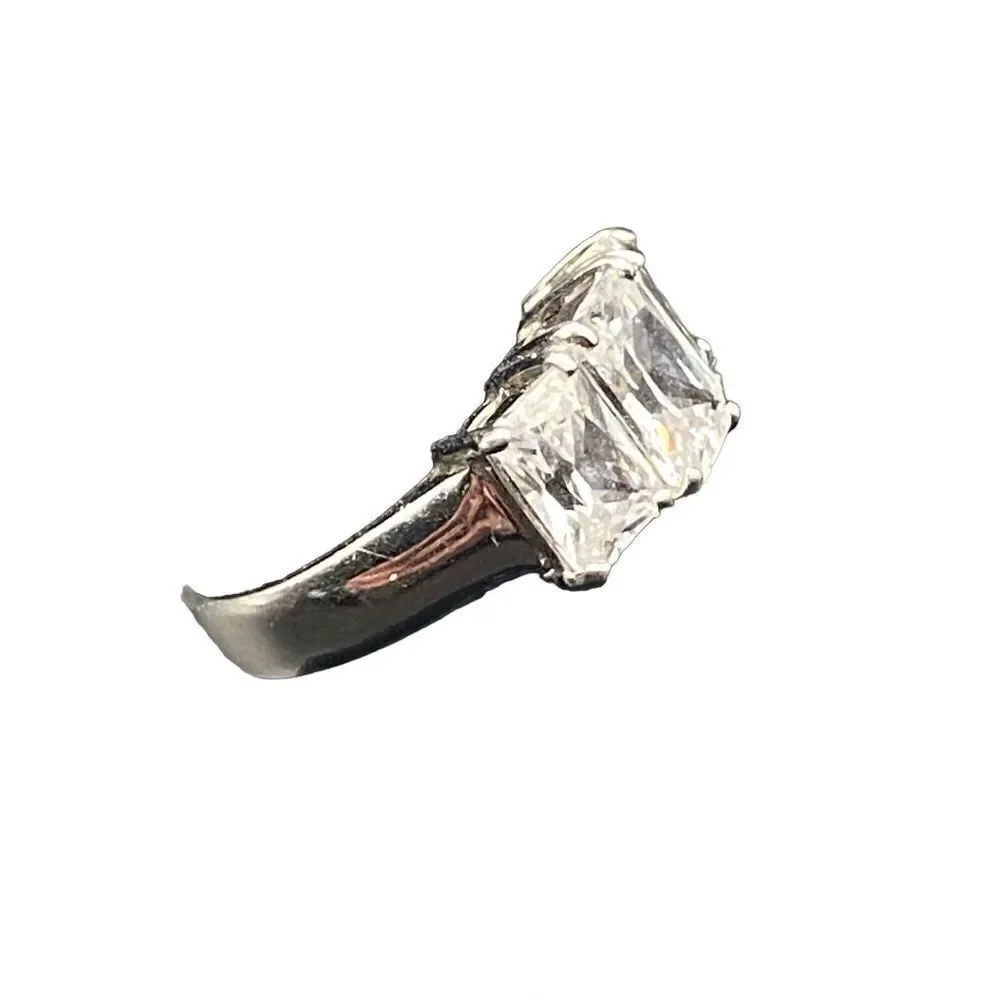 3 stone emerald simulated diamond ring sterling silver 925 1 karat, two 3/4 kara